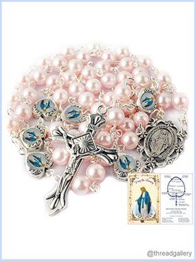 Glass Pearl Catholic Rosary Necklace Miraculous Prayer Beads
